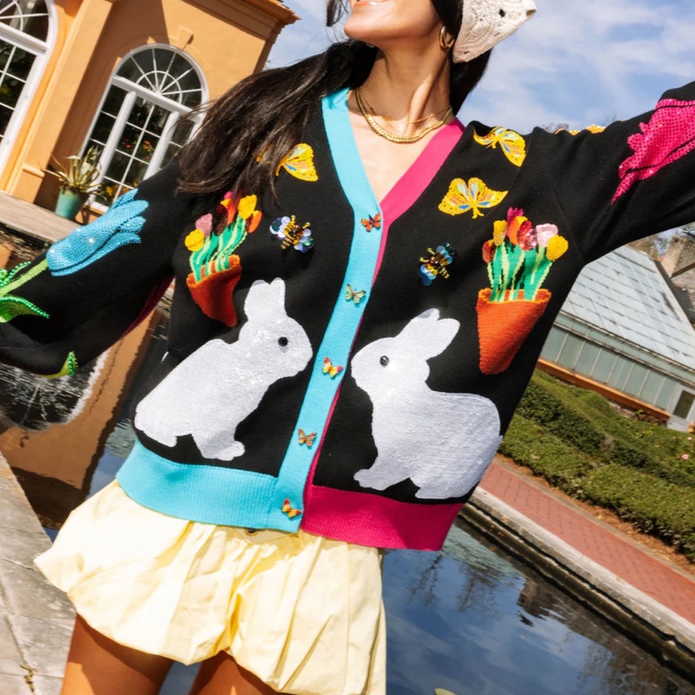 NEW Queen of sparkles Black bunny, and butterfly Embroidered Cardigan!!